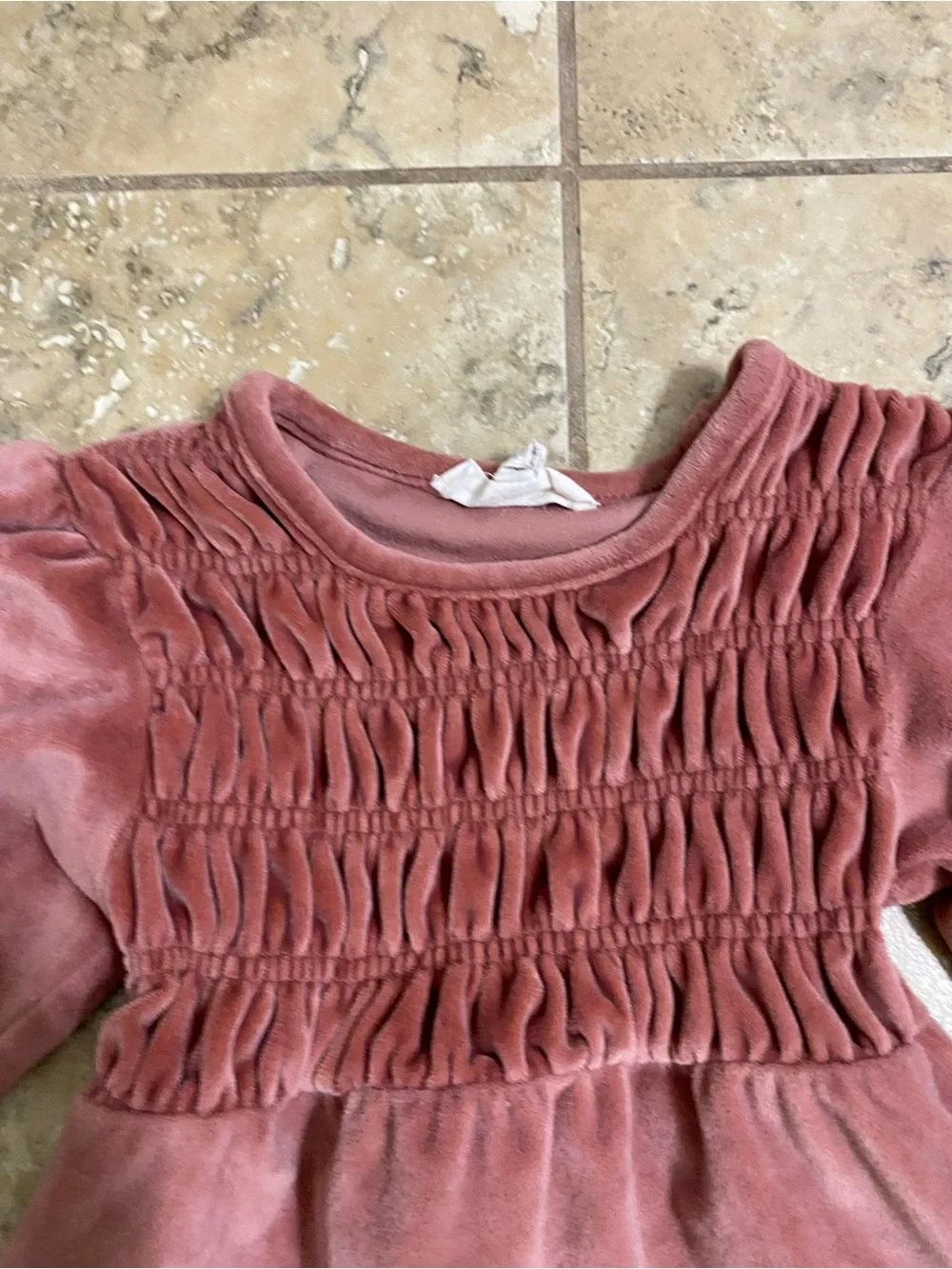 Jessica Simpson Dusty Rose Velour Smocked Baby Girl Jumpsuit Coquette Cozy 12mo